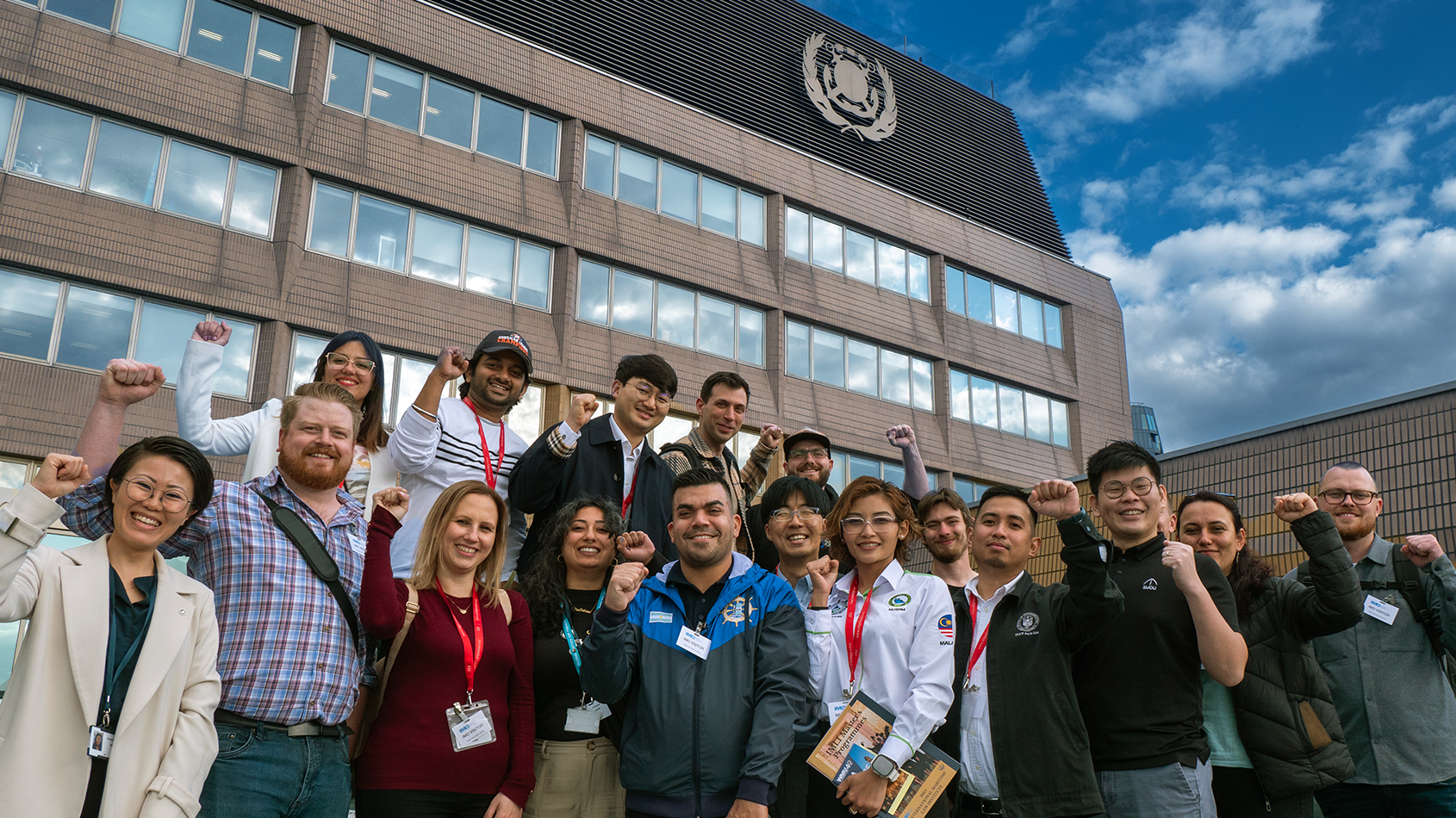 Young seafarers, part of the ITF Seafarers’ Section’s Young Seafarers Network on a recent visit to the IMO headquarters in London. Young seafarers want action on climate change and a worker-led Just Transition that leaves no one behind. (Credit: ITF)
