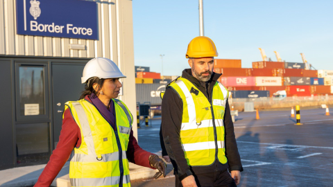 Suella Braverman with Border Force officials in the Port of Grangemouth, Scotland in January this year. | (Photo credit: Suella Braverman / Twitter)